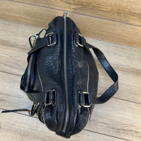 L.A.M.B. Gwen Stefani Black Leather Satchel Handbag‎ Zippers Purse - Picture 7 of 10